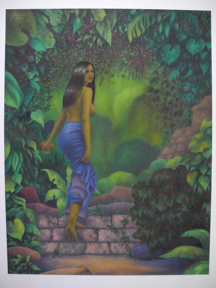 Woman in the jungle ruins