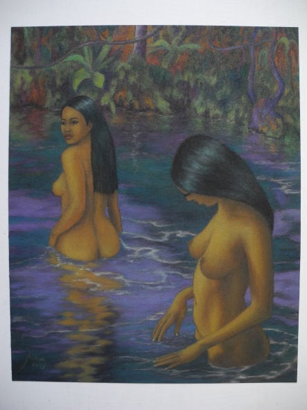 Taking a bath in the pond