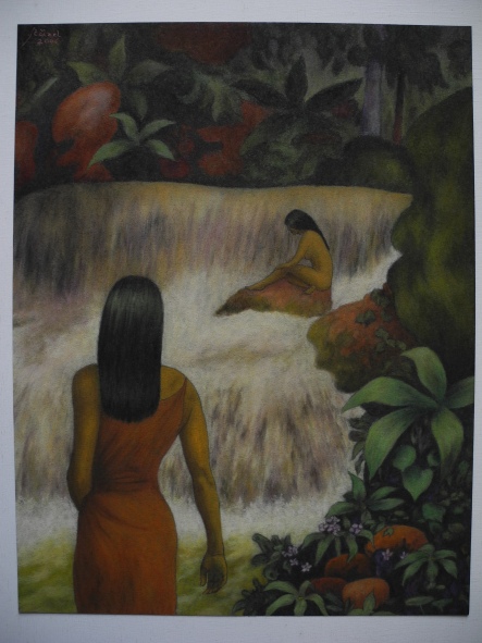 Two women by the waterfall