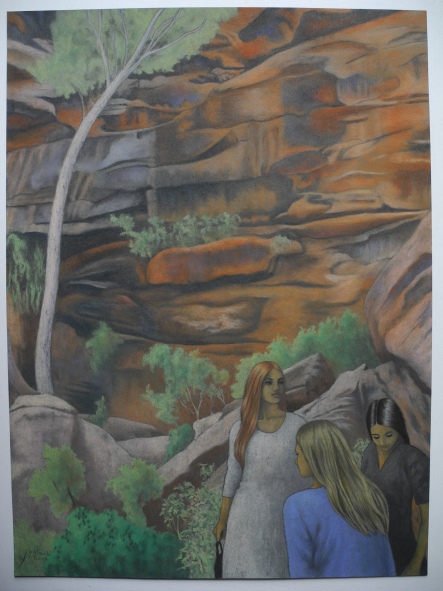 Three women by the red rocks