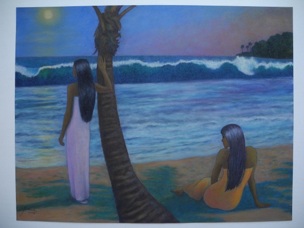 Dusk with moon in paradise