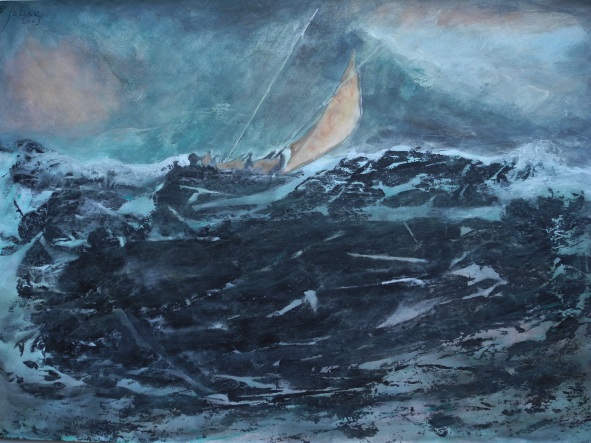 Little boat in heavy weather