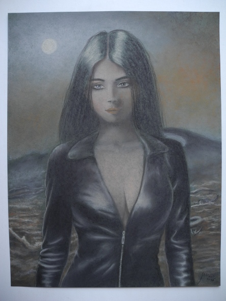 Girl staggering through the fields of destruction