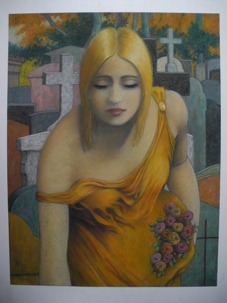 Woman sacrificing flowers